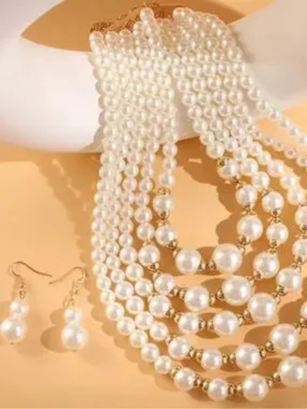 Anthropologie Elegant Multi-Strand White Pearl Necklace and Earrings Set - Brand